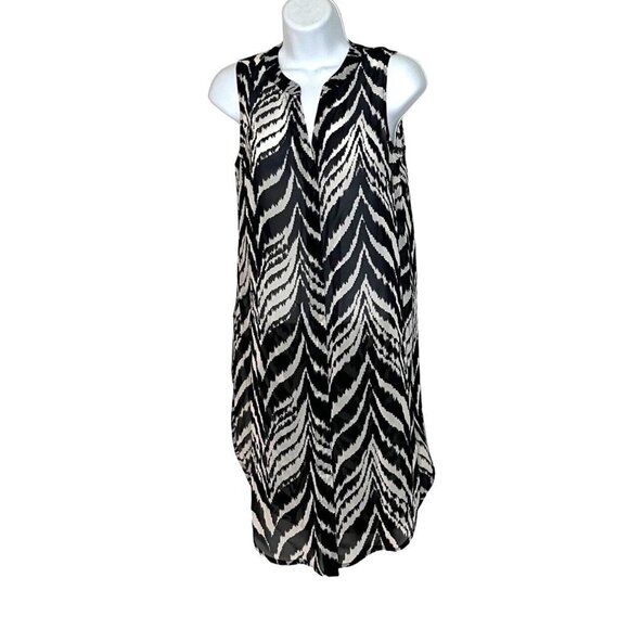 Bar III Black White Zebra Print Button Down Sheer Long Layered Top Sz XS - Picture 1 of 5